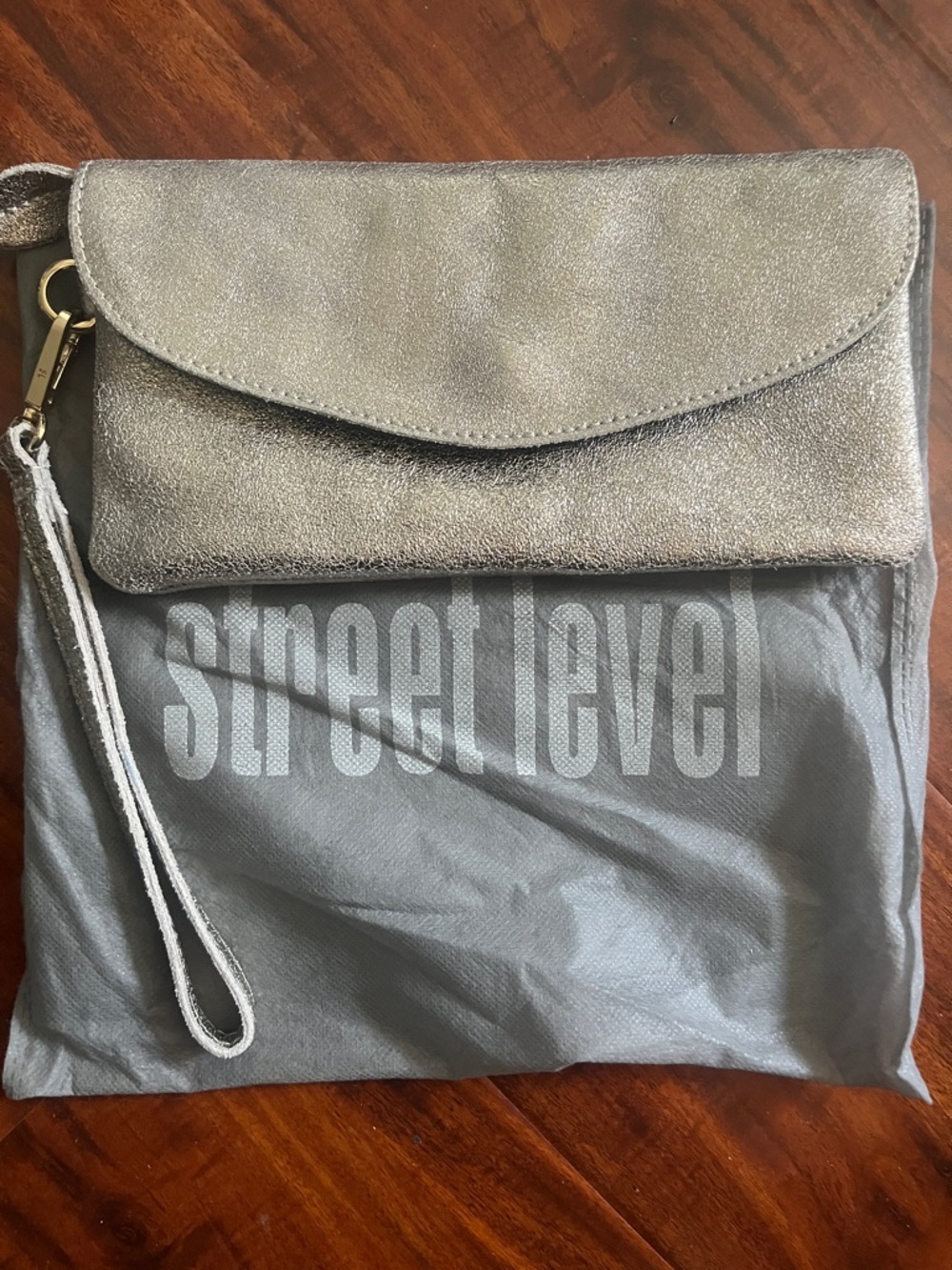 Vintage Street Level Metallic Silver Fold-Over Wristlet Clutch